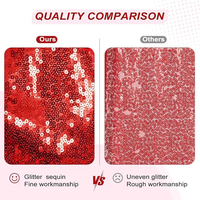 PartyDelight Red Sequin Backdrop Curtains 5x10ft 2 Sparkly Panels | 4 Inch Rod - Image 3
