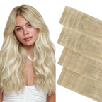 GOO GOO Invisi Edge Tape in Hair Extensions Human Hair, 18ET90A Natural Blonde Balayage10pcs injected with 10pcs classical tape ins, 14inch 50g, Virgin Remy Hair, Natural Look