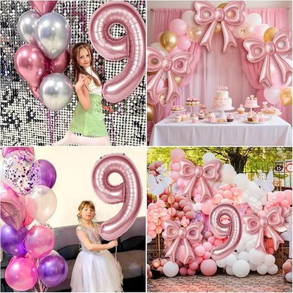 Bow Number 9 Birthday Balloons, Coquette Party Decorations Supplies - Image 4