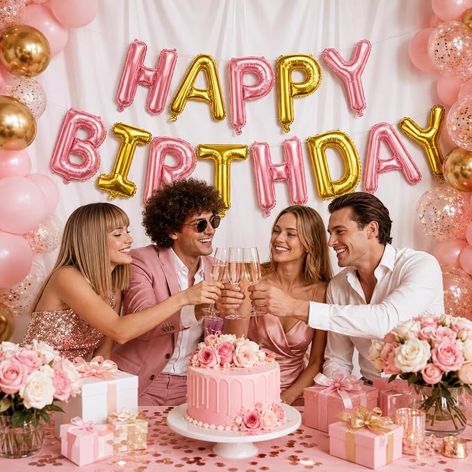 52 Pcs Letter Balloons Pink Gold Balloon Banner 16 Inch 2 Sets A- Z Alphabet - Image 6