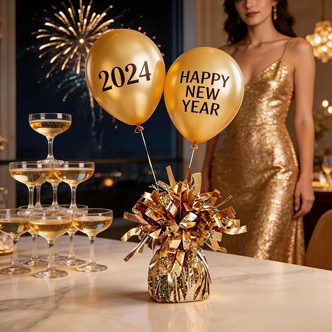 Glitter Champagne Gold Balloon Weights, 12 Pack | Glitter champagne gold PET - Image 2