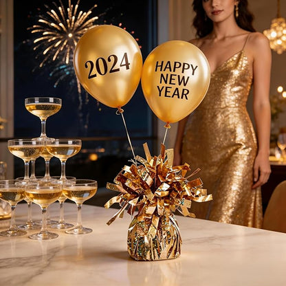 Glitter Champagne Gold Balloon Weights, 12 Pack | Glitter champagne gold PET - Image 2