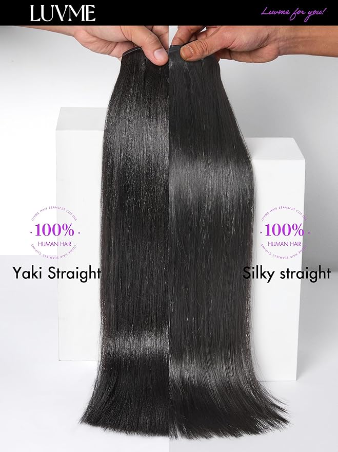 LUVME Yaki Straight Seamless 2 Pack 220g 14Pcs Clip in Hair Extensions Full Max with 16inch Natural Black 100% Real Soft Human Remy Human Hair Extensions