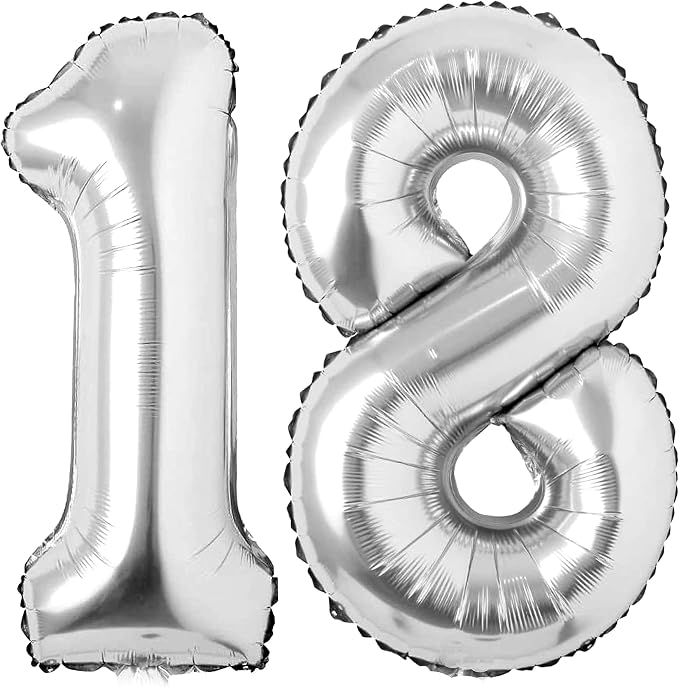 Silver 18 Number Balloons Big Giant Jumbo Large Number 18 Foil Mylar Balloons by COLORFULELVES