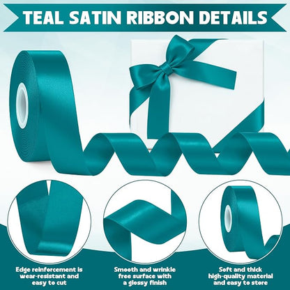 1In 30Yards Teal Satin Ribbon for Gift Wrapping Wedding Christmas Party | Sleek - Image 3