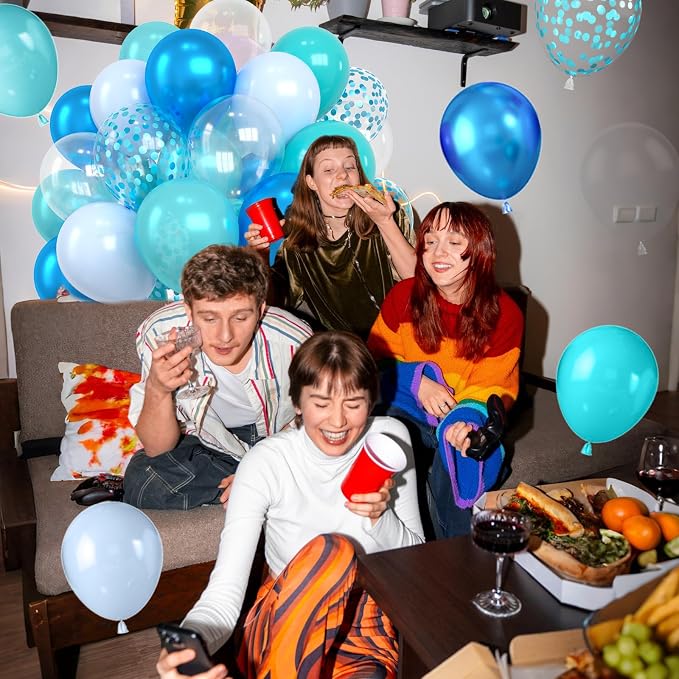 Ocean Balloons, 12 Inch Teal Blue Pearl Blue Metallic Blue Clear Balloons and - Image 5