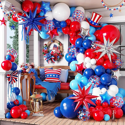 145Pcs Red White and Blue Balloon Garland Kit, Patriotic Balloon Arch Kit | by Tesochye