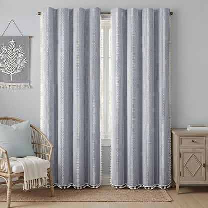 Blue 100% Boho Blackout Curtains 84 Inch 2 Panels - Image 2