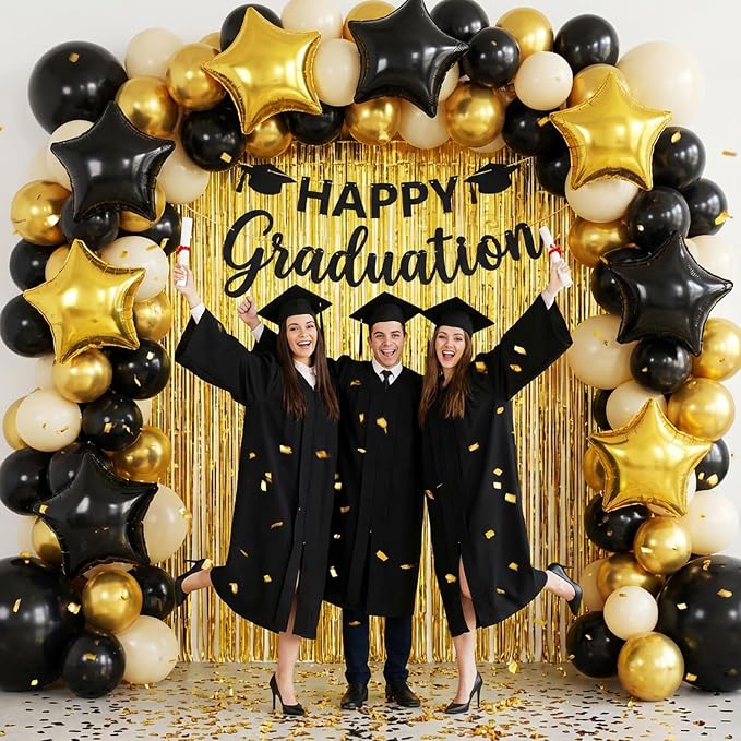 Black Gold Star Foil Balloons, 18 Inch Metallic Black and Gold Stars Balloon - Image 6