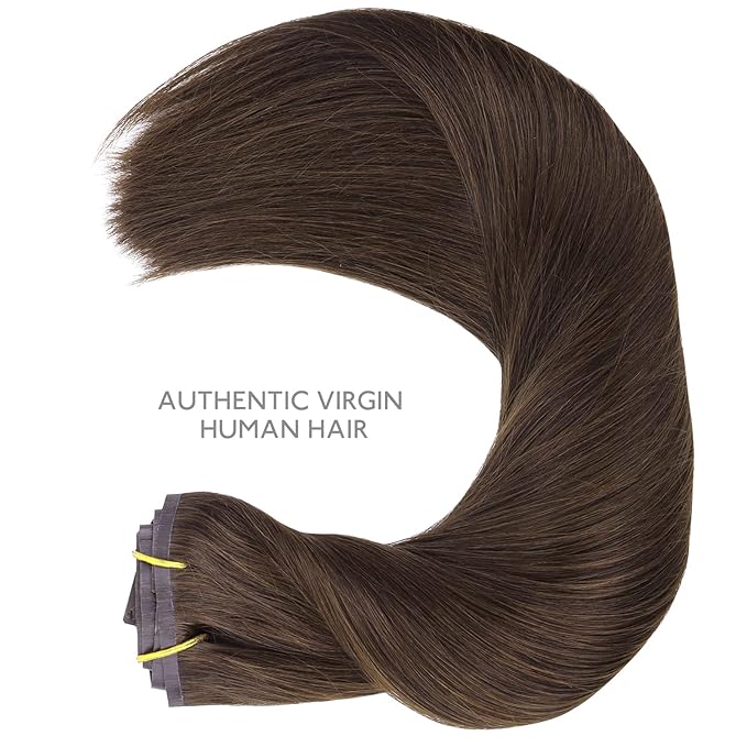 WENNALIFE Seamless Clip In Hair Extensions, 18 Inch 130g 7pcs Light Dark Brown Hair Extensions Clip in Human Hair Invisible PU Skin Weft Natural Remy Human Hair Extensions