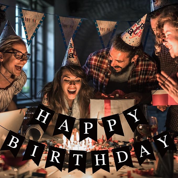 Hooqict Black Happy Birthday Banner Sign - Image 5