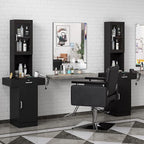 Salon Station for Hair Stylist,Hair Styling Organizer Equipment with Glass Door,6 Tool Dryer Holders, 2 Storage Cabinet ，Beauty Spa Barber Equipment, Black
