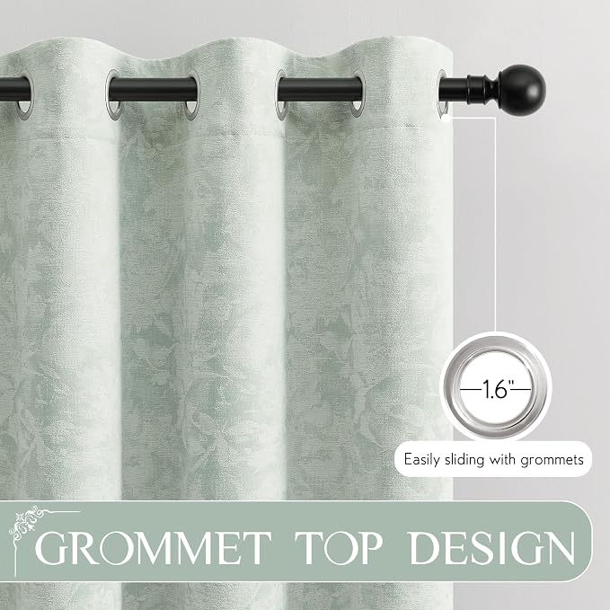Beauoop Green Floral Jacquard Blackout Curtains - Image 6