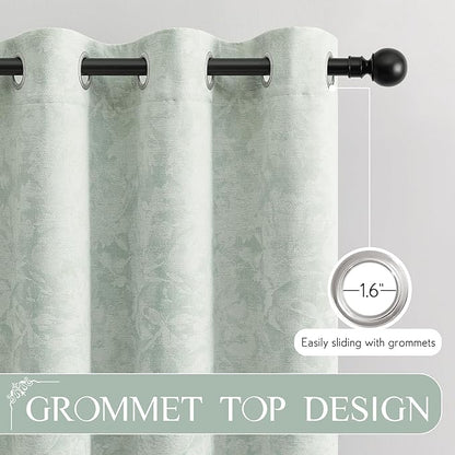 Beauoop Green Floral Jacquard Blackout Curtains - Image 6
