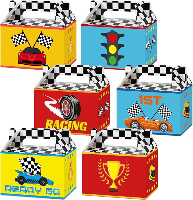 Tevxj 12 Pieces Race Car Party Favor Boxes Two Fast Goodies Candy Treat Bags by Tevxj
