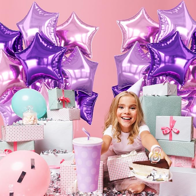 Purple Pink Star Foil Balloon, 18 Inch Metallic Pink and Purple Stars Balloons - Image 7