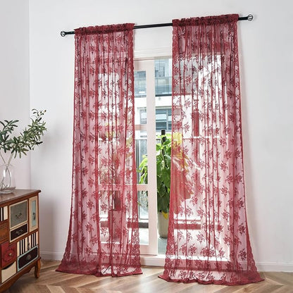 Kotile Short Burgundy Sheer Curtains - Image 8