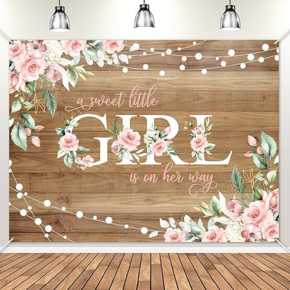 8 x 6 ft Rustic Wood Baby Shower Backdrop A Sweet Little Girl is on Her Way by AVEZANO