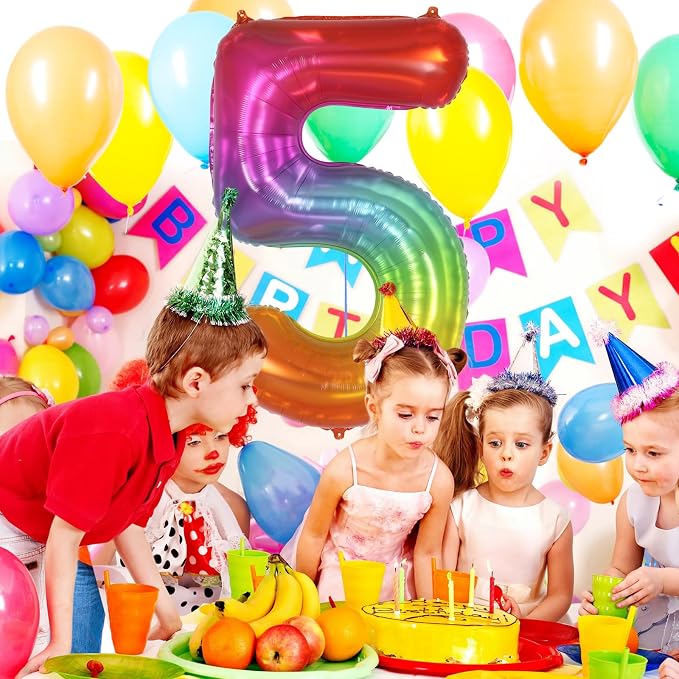 Rainbow Number 5 Balloon 40 Inch, Big Large Foil Number Balloons, Gradient - Image 4