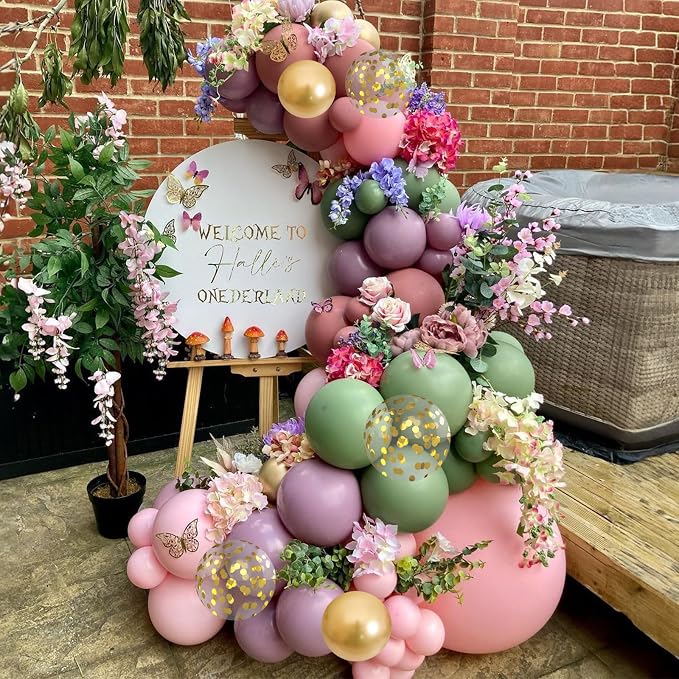 Dusty Green Purple Pink Balloon Arch Kit, Fairy Wildflower Balloon Garland Sage - Image 3