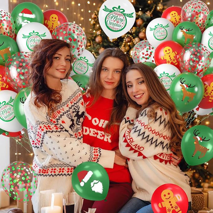 Christmas Balloons, 12 Inch Xmas Print Balloons - Image 4