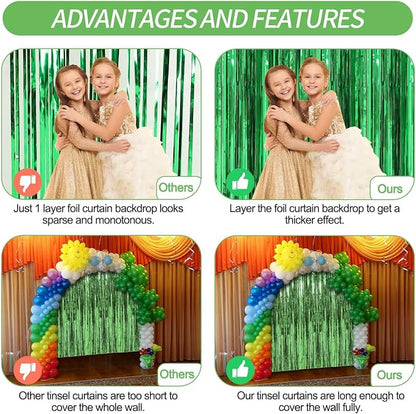 Crosize 4 Pack Green Party Streamers Backdrop, 3.3 x 9.9 ft | Tinsel Foil - Image 3