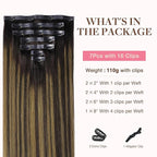 GOO GOO Clip in Hair Extensions Real Human Hair, Remy Human Hair Extensions Clip ins for Women, Natural Human Hair, 14inch 110g 7Pcs, 2/6/2 Balayage Dark Brown to Chestnut Brown