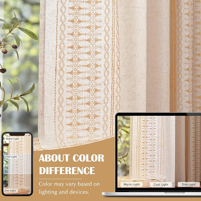 jinchan Boho Curtains Embroidered Linen Blend Window Curtains - Image 7