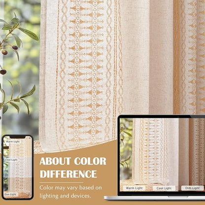 jinchan Boho Curtains Embroidered Linen Blend Window Curtains - Image 7