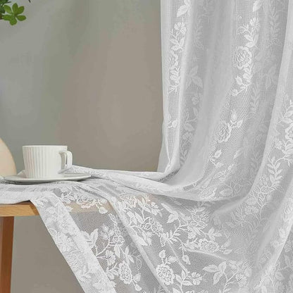 FINECITY White Lace Curtains for Bedroom Rustic Floral 52x90 Inch, 2 Panels | - Image 7
