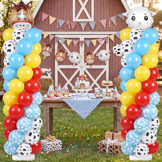 Skylety 2 Sets Cartoon Toy Balloon Column Stand Kit Adjustable Cartoon Farm Red - Image 4