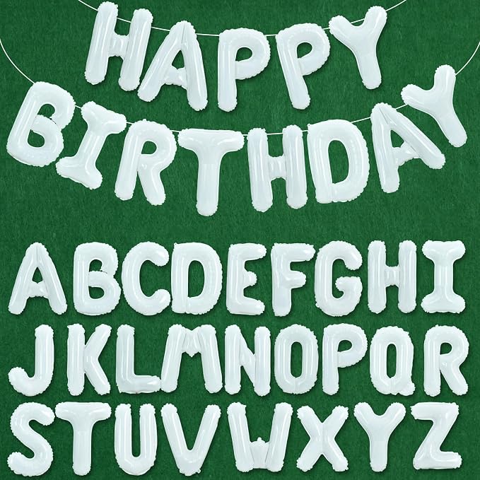 TONIFUL 65 Pcs 16 Inch White Happy Birthday Balloons and 2 Sets A-Z Foil by TONIFUL