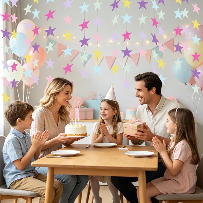 BEISHIDA 6Pcs Pastel Paper Star Garland Decor Twinkle Star Banner Backdrop - Image 4