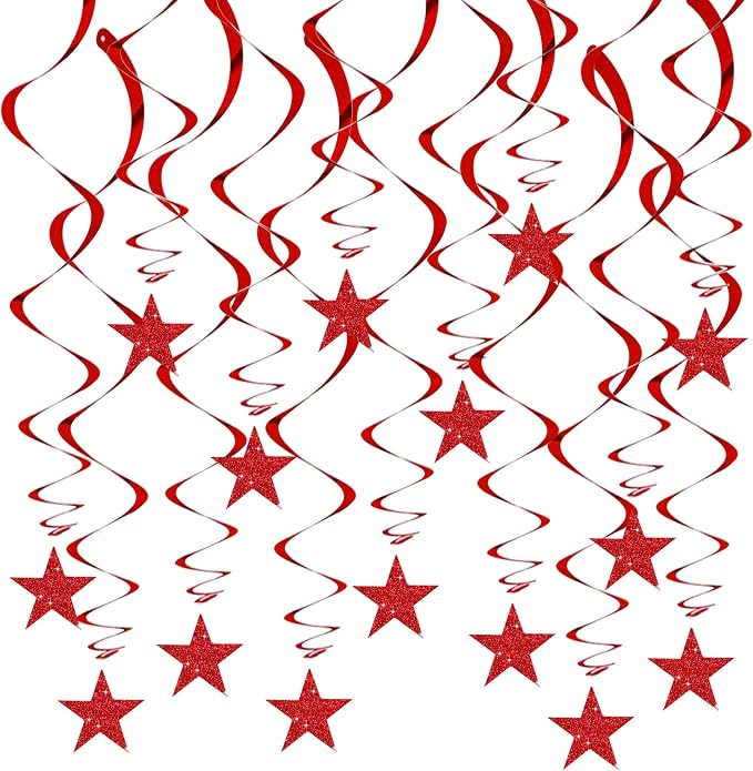 BEISHID Red Glitter Stars Hanging Swirls Pre-Strung Stars Hanging Decorations by Beishida