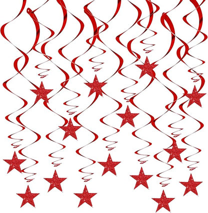BEISHID Red Glitter Stars Hanging Swirls Pre-Strung Stars Hanging Decorations by Beishida