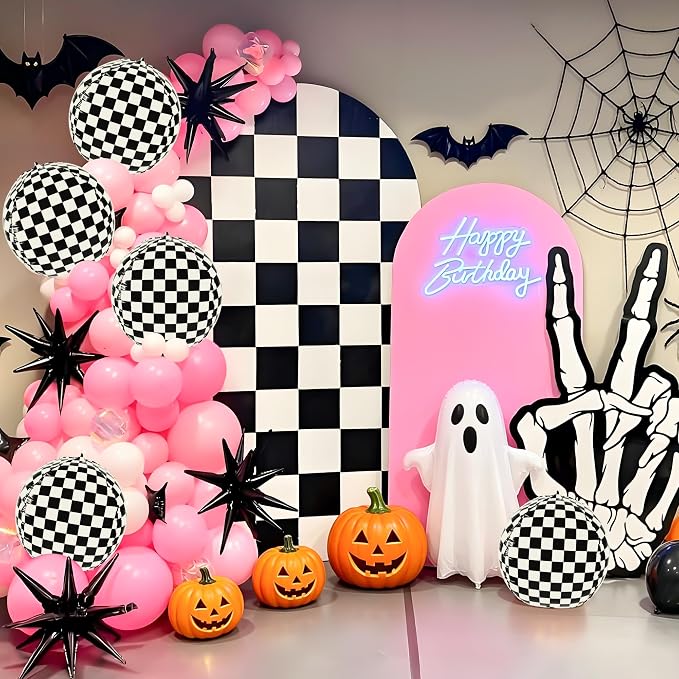 6 Pcs 4D Checkered Balloons, 22 Inch Black White Checkerboard Foil Balloons | - Image 3