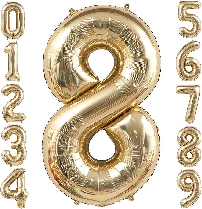 Champagne Gold 8 Balloon, 40 Inch Light Gold Number 8 Balloon Big Foil Mylar by BBPOOL