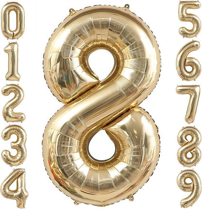 Champagne Gold 8 Balloon, 40 Inch Light Gold Number 8 Balloon Big Foil Mylar by BBPOOL