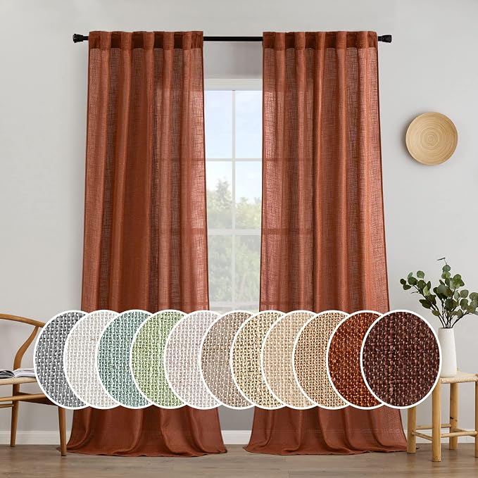 MIULEE Burnt Orange Fall Linen Curtains 120 Inch by MIULEE
