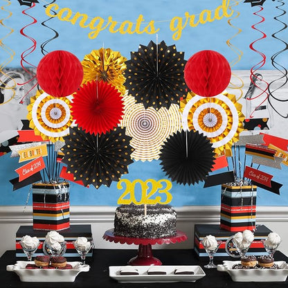Red-Black Gold Party-Decorations Graduation Banner-Streamers - Image 5