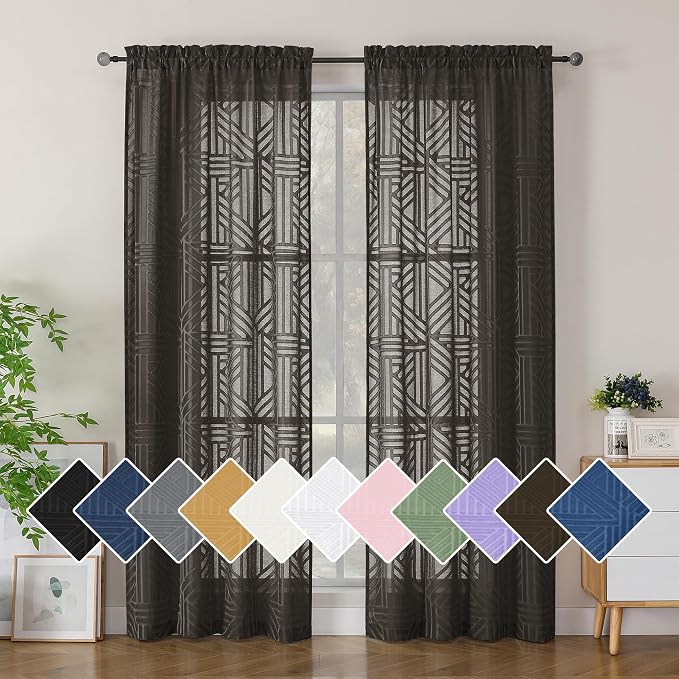 Simplebrand Chocolate Sheer Curtains 72 Inch Length 2 Panels by Simplebrand