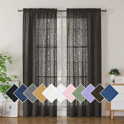 Simplebrand Chocolate Sheer Curtains 72 Inch Length 2 Panels by Simplebrand