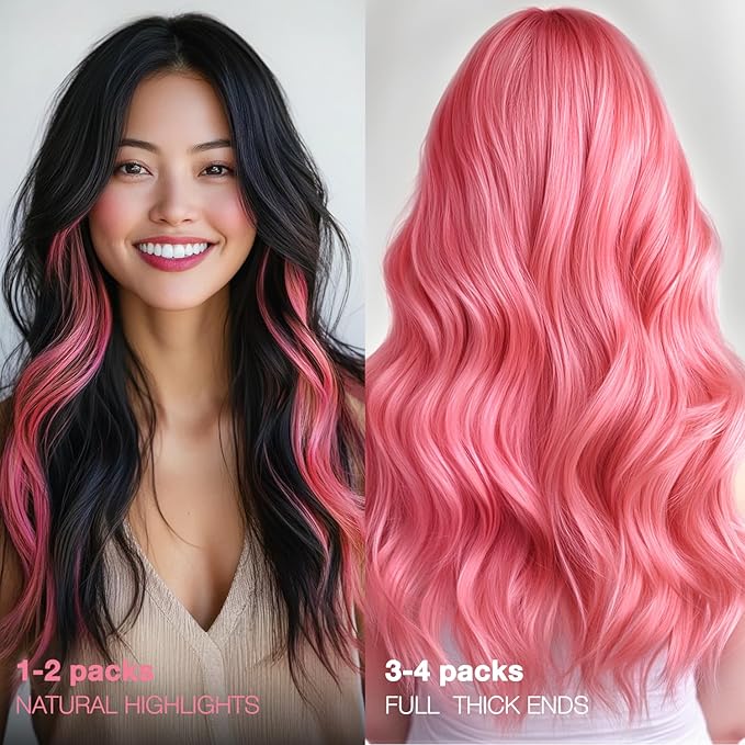 GOO GOO Tape in Hair Extensions Human Hair, Light Pink, 16inch 25g 10pcs, Colored Tape ins Human Hair Extensions, Silky&Soft Invisible Tape Ins, Hair Highlighted for Party