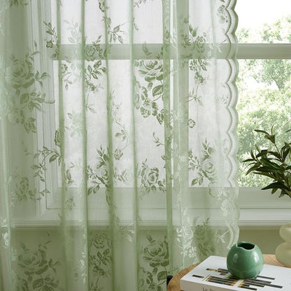 Sage Green Lace Curtains 108 Inches Long Spring Country Floral Sheer Curtains - Image 6