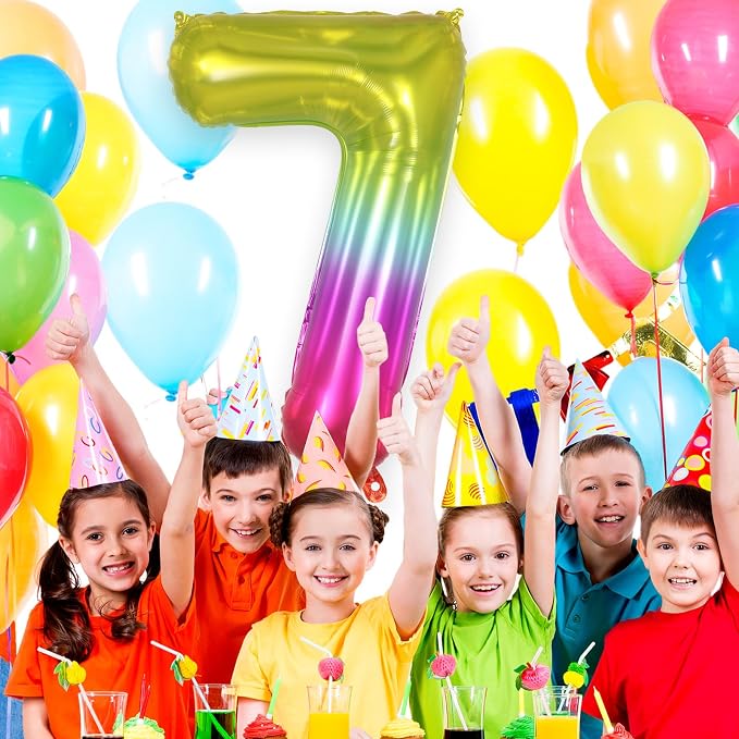 Rainbow Number 7 Balloon 40 Inch, Big Large Foil Number Balloons, Gradient - Image 4