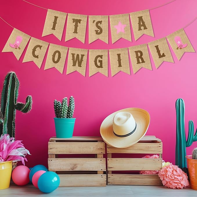 ANGOLIO 2Pcs Western Cowgirl Burlap Banners Baby Shower Themed Party Decoration - Image 4