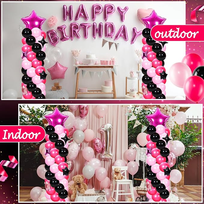 Gejoy 110 Pcs Pink Rose Red Black Balloons Column Stand Kit Adjustable Tower - Image 7
