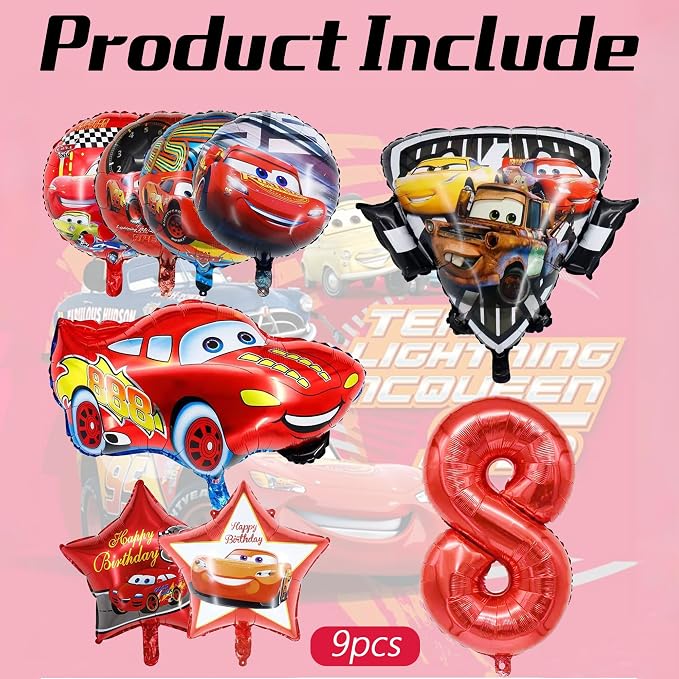 9 Pcs Car Theme Happy Birthday Decorations, Cute Cartoons Party Decorations - Image 3