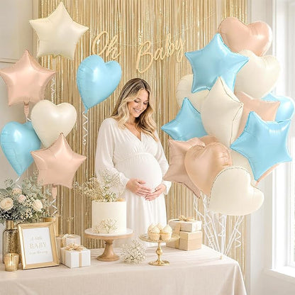 TONIFUL 18 Inch Cream Blue Star and Heart Foil Balloons - Image 6
