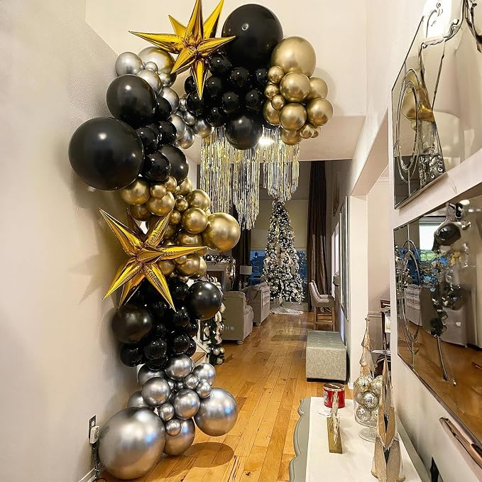 Black and Gold Balloons Set, 12 Inch Black Gold Silver Balloon New Year Eve - Image 6